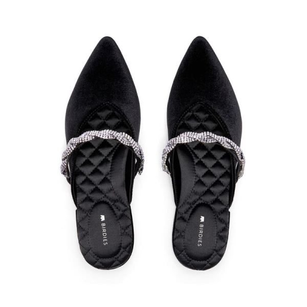 Birdies - Women's The Swan-Black Velvet Crystal Band Slide-Black Crystal Bracelet