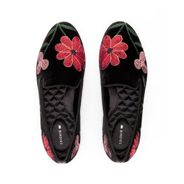 Birdies - Women's The Starling-Black Floral Velvet Flat-Black Floral