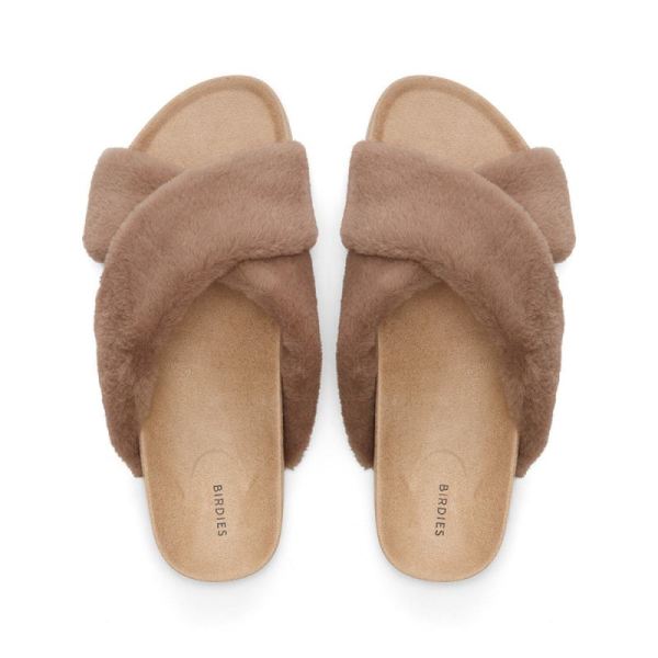 Birdies - Women's The Robin-Tan Faux Fur Slide-Fawn Faux Fur