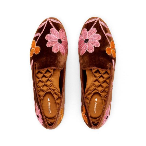 Birdies - Women's The Starling-Cider Orange Floral Velvet Flat-Cider Floral