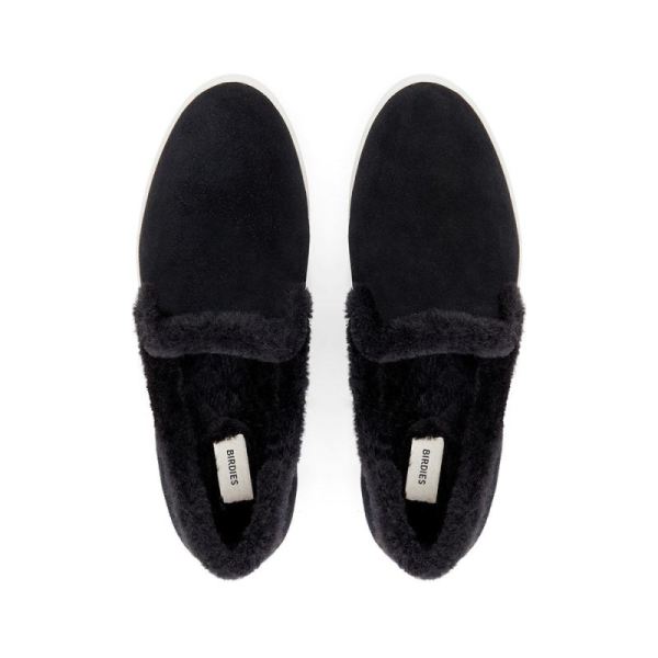 Birdies - Women's The Swift-Black Suede Faux Fur Shoes-Black Faux Fur