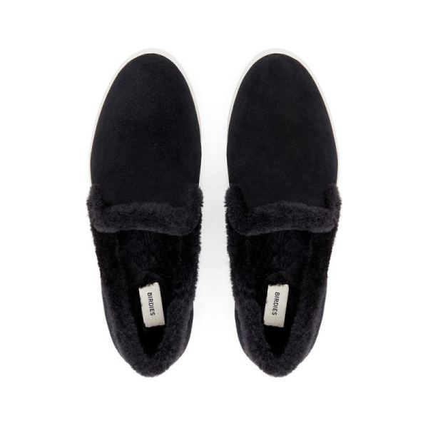 Birdies - Women's The Swift-Black Suede Faux Fur Shoes-Black Faux Fur