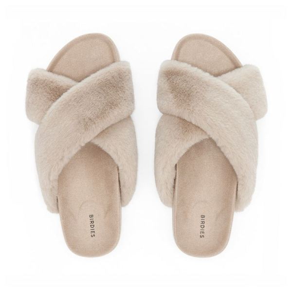 Birdies - Women's The Robin-Cream Faux Fur Slide-Cream Faux Fur