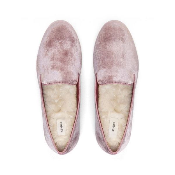 Birdies - Women's The Starling-Pink Velvet Faux Fur Flat-Antique Rose Faux Fur