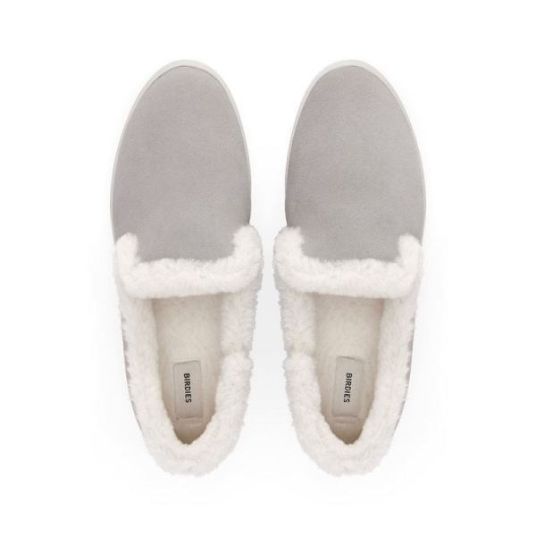 Birdies - Women's The Swift-Gray Suede Faux Fur Shoes-Dove Gray Faux Fur