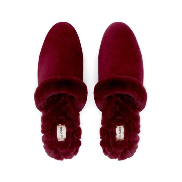 Birdies - Women's The Songbird-Red Suede Fur-Lined Slide-Merlot Faux Fur