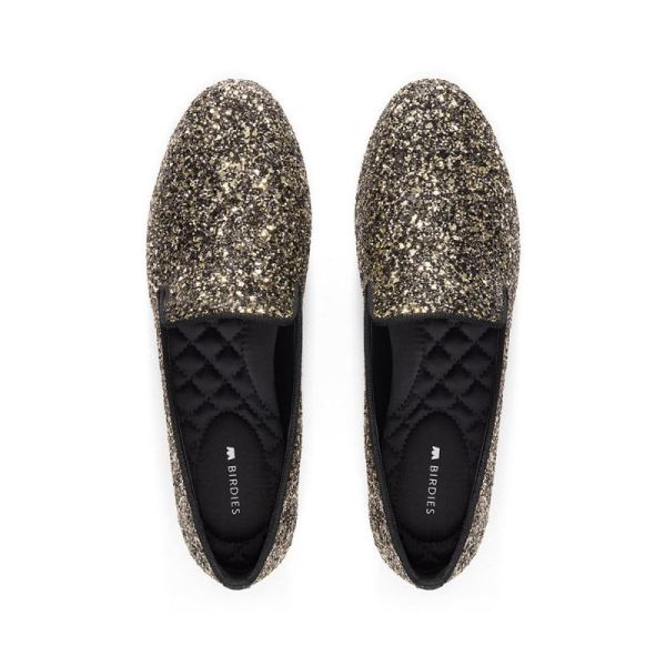 Birdies - Women's The Starling-Black Glitter Flat-Starlight Glitter