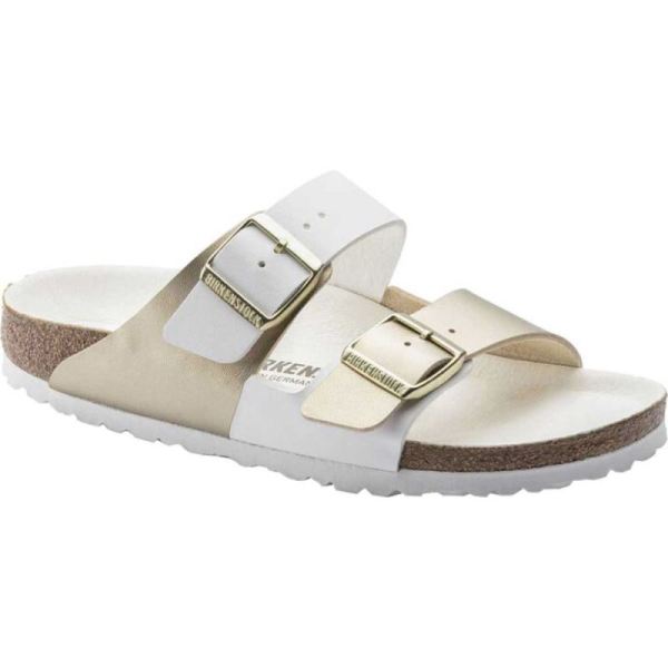 Women's Birkenstock Arizona Split Slide White/Gold Birko-Flor