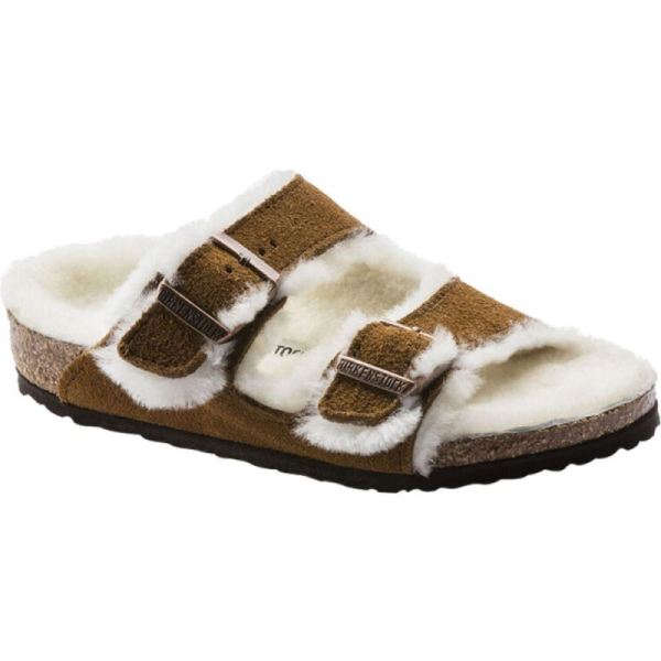 Children's Birkenstock Arizona Shearling Two Strap Slide Mink/Natural Suede