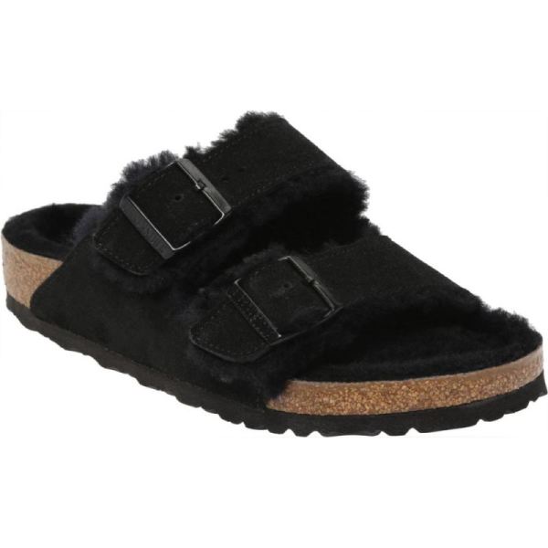 Men's Birkenstock Arizona Shearling Slide Black/Black Suede