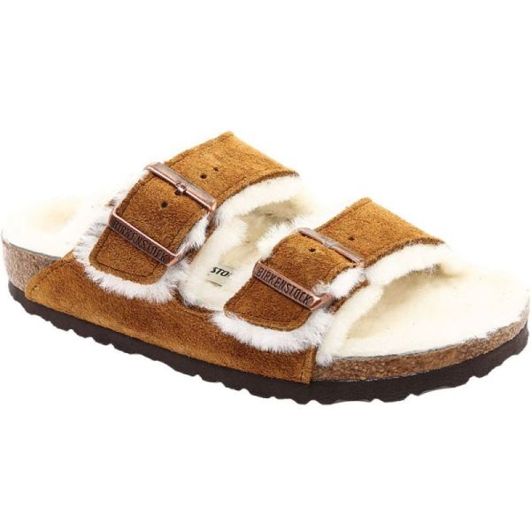 Women's Birkenstock Arizona Shearling Slide Mink Suede/Natural Shearling
