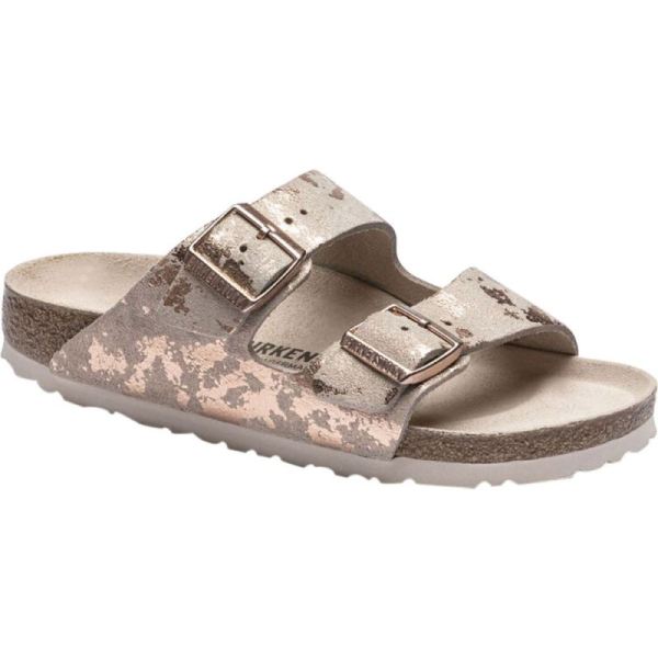 Women's Birkenstock Arizona Vintage Two Strap Slide Vintage Metallic Rose Copper Leather