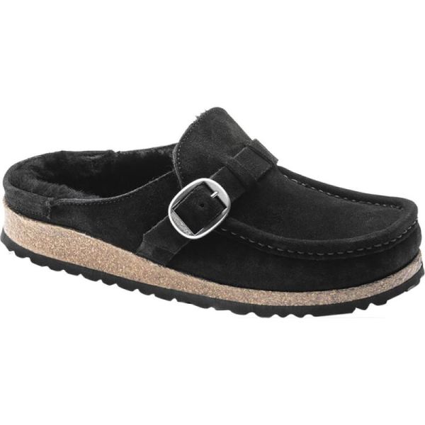 Women's Birkenstock Buckley Shearling Clog Black/Black Suede