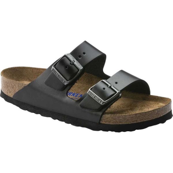 Birkenstock Arizona Amalfi Leather with Soft Footbed Slide Black Amalfi Leather