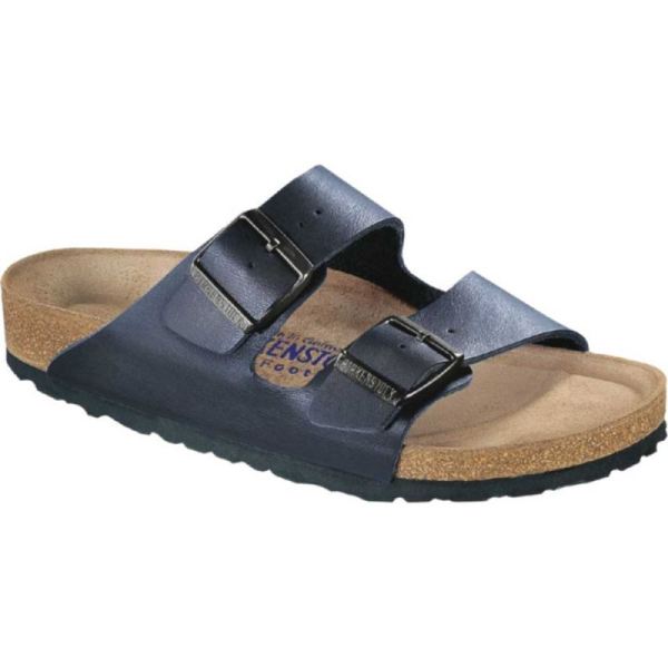 Men's Birkenstock Arizona Suede Soft Footbed Two Strap Slide Navy Suede