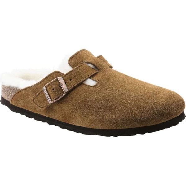 Women's Birkenstock Boston Suede Shearling Clog Mink Suede/Natural Shearling