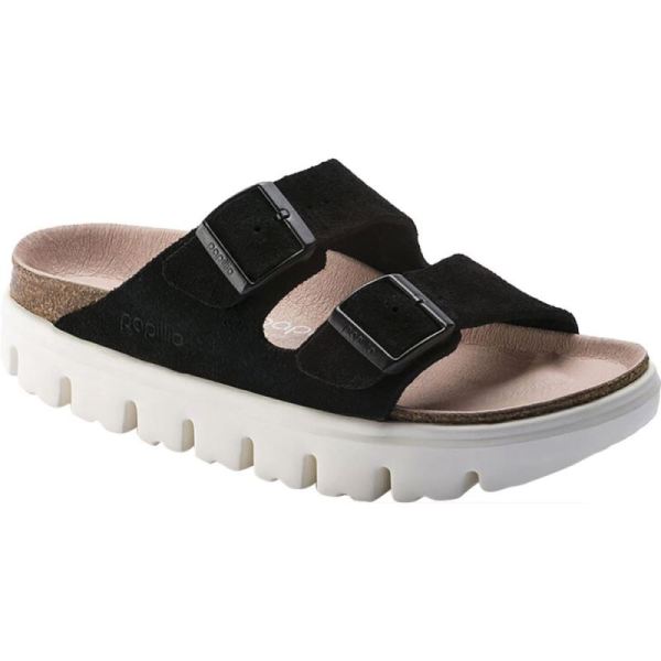 Women's Birkenstock Arizona Chunky Two Strap Slide Black Suede