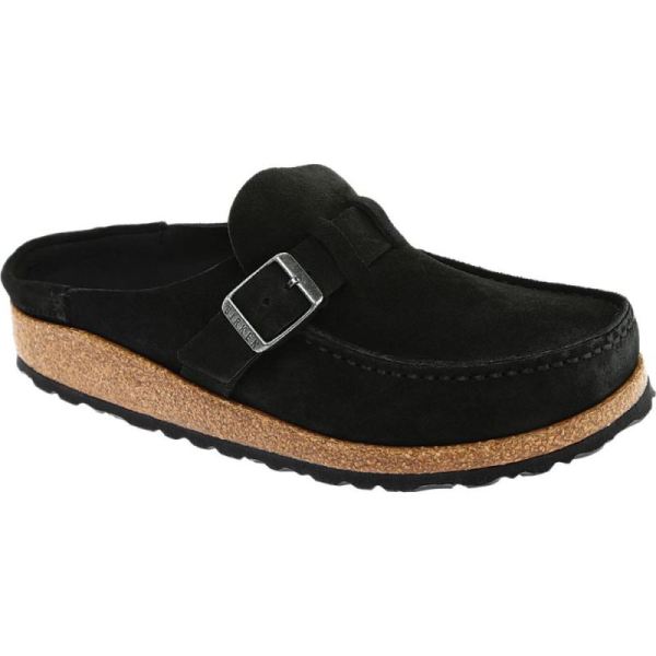 Women's Birkenstock Buckley Moc Toe Suede Clog Black Suede