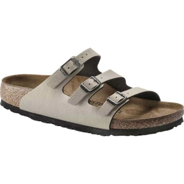 Women's Birkenstock Florida Fresh Three Strap Slide Stone Pull Up Birko-Flor