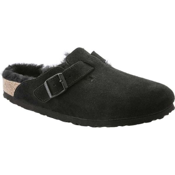 Women's Birkenstock Boston Suede Shearling Clog Black Suede/Black Shearling