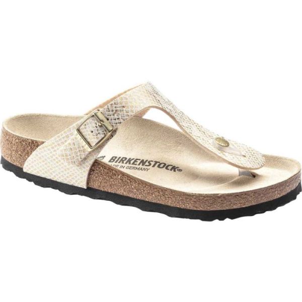 Women's Birkenstock Gizeh Thong Sandal Shiny Python Eggshell Microfiber