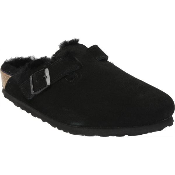 Men's Birkenstock Boston Shearling Clog Black/Black Suede