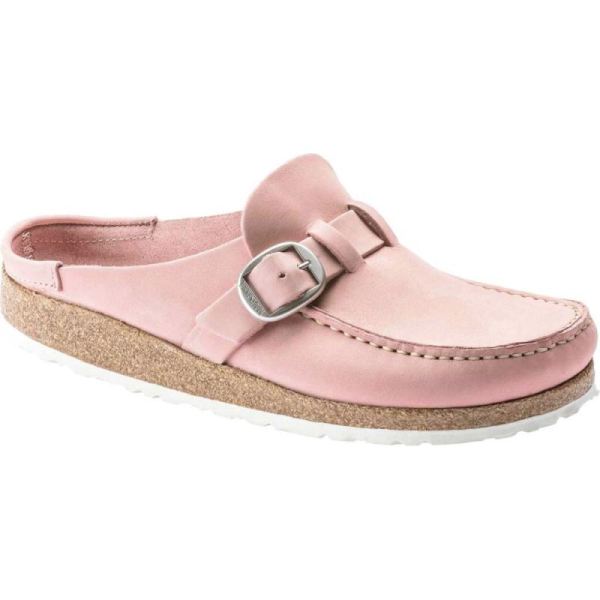 Women's Birkenstock Buckley Moc Toe Nubuck Clog Embossed Soft Pink Nubuck