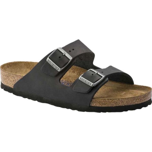 Birkenstock Arizona Soft Footbed Oil Leather Slide Black Oiled Leather