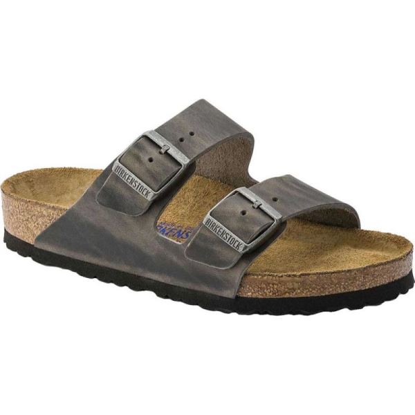 Birkenstock Arizona Soft Footbed Oil Leather Slide Iron Oiled Leather