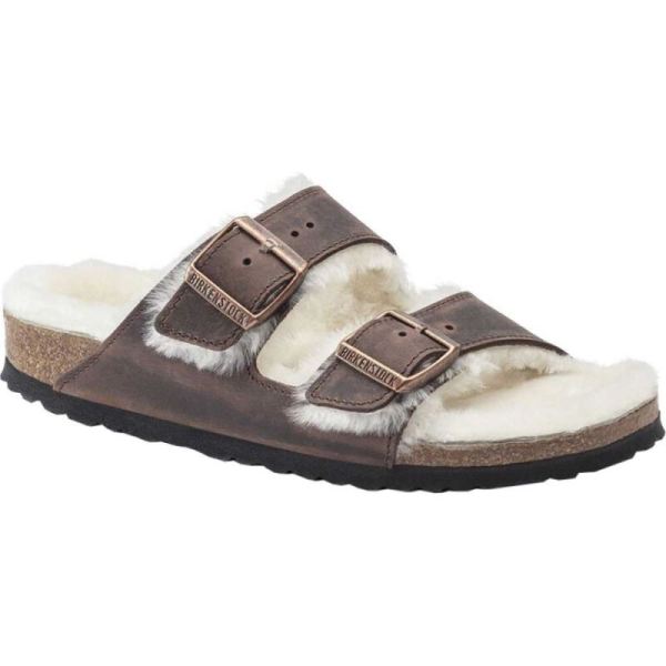 Men's Birkenstock Arizona Shearling Slide Habana/Natural Oiled Leather/Shearling