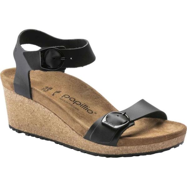 Women's Birkenstock Papillio Soley Ankle Strap Wedge Sandal Black Leather 2