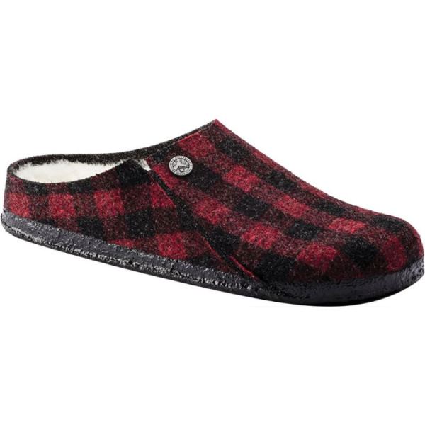 Women's Birkenstock Zermatt Shearling Clog Slipper Plaid Red/Natural Wool