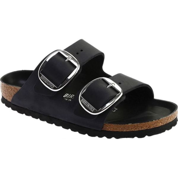 Women's Birkenstock Arizona Big Buckle Oiled Leather Slide Black Oiled Leather