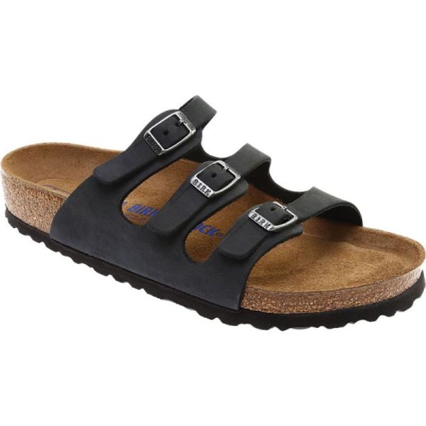 Women's Birkenstock Florida Oiled Leather with Soft Footbed Black Oiled Leather