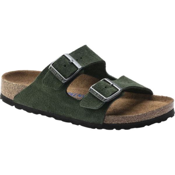 Women's Birkenstock Arizona Suede Soft Footbed Two Strap Slide Mountain View Suede