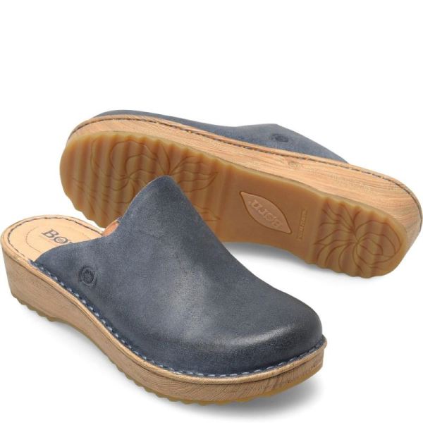 Born | Women's Andy Clogs - Light Jeans Distressed (Blue) | Quick Ship