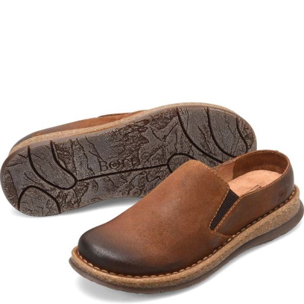 Born | Men's Bryson Clog Slip-Ons & Lace-Ups - Glazed Ginger Distressed (Brown) | Quick Ship