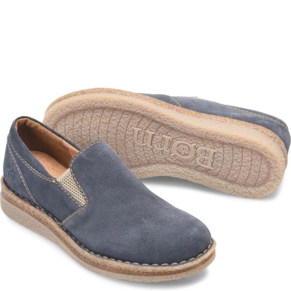 Born | Women's Palma Slip-Ons & Lace-Ups - Dark Jeans Suede (Blue) | Quick Ship