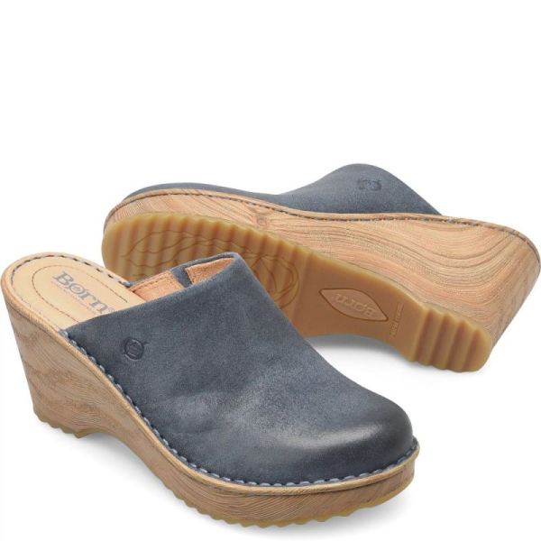 Born | Women's Natalie Clogs - Light Jeans Distressed (Blue) | Quick Ship