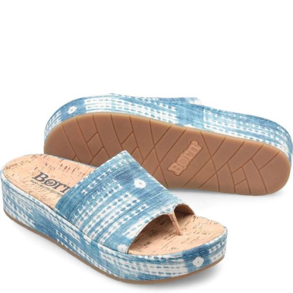 Born | Women's Sharr Sandals - Blue Multi Tencel Fabric (Multicolor) | Quick Ship