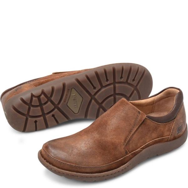 Born | Men's Nigel Slip On Slip-Ons & Lace-Ups - Rust Distressed Combo (Brown) | Quick Ship