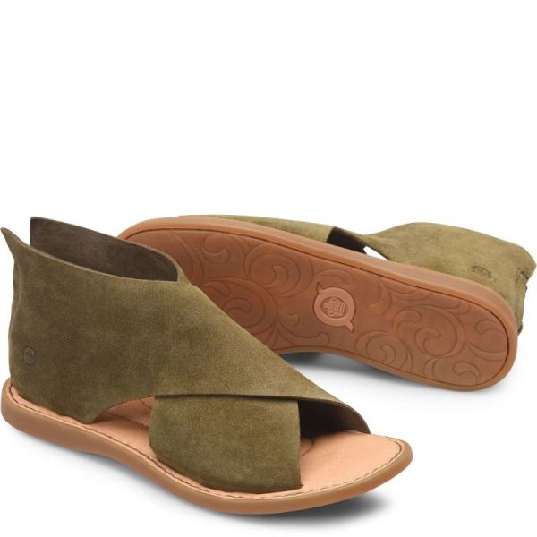 Born | Women's Iwa Sandals - Army Green Suede (Green) | Quick Ship