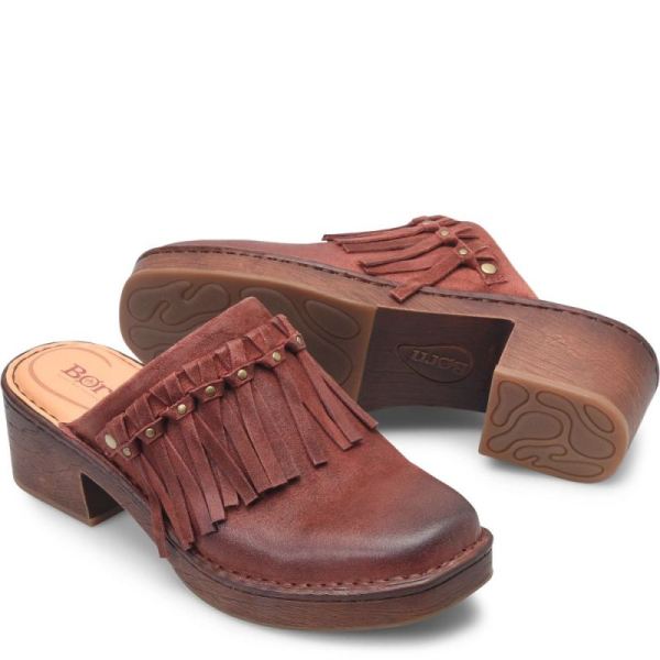 Born | Women's Harmony Clogs - Dark Brick Distressed (Red) | Quick Ship
