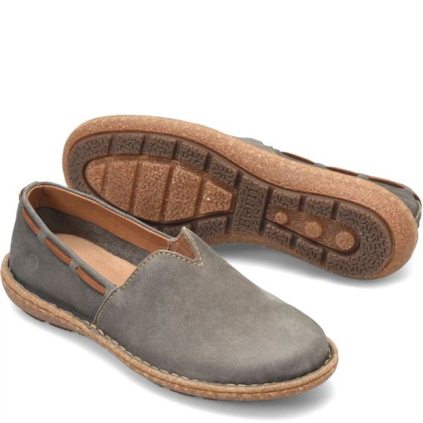 Born | Women's Naya Slip-Ons & Lace-Ups - Grey Nubuck (Grey) | Quick Ship