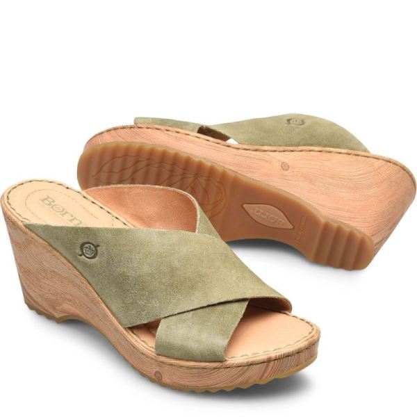 Born | Women's Nora Sandals - Kiwi Suede (Green) | Quick Ship