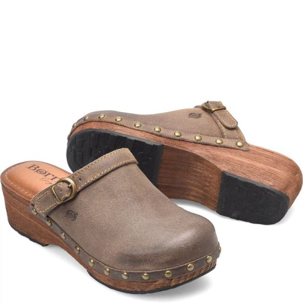 Born | Women's Jewel Clogs - Taupe Avola Distressed (Tan) | Quick Ship