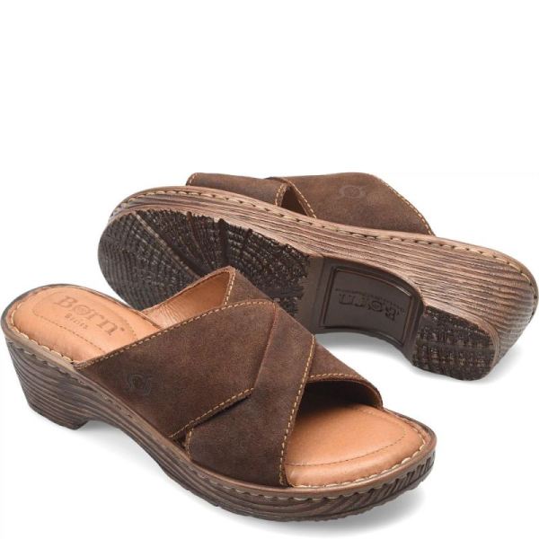 Born | Women's Teayo Basic Sandals - Dark Brown Distressed (Brown) | Quick Ship