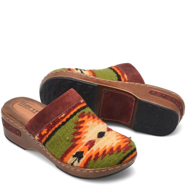 Born | Women's Bandy Blanket Clogs - Red Blanket Combo (Green) | Quick Ship