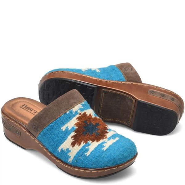 Born | Women's Bandy Blanket Clogs - Turquoise Blanket Combo (Blue) | Quick Ship