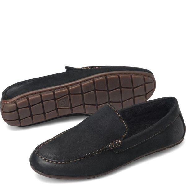 Born | Men's Allan Shearling Slippers - Black Nubuck (Black) | Quick Ship